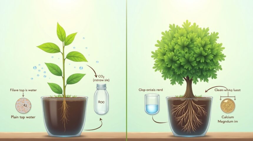 Carbonated water speeds up plant growth and make plants greener than tap water