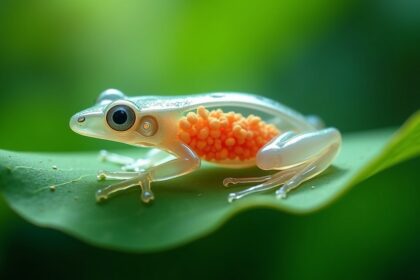 Glass frogs turn transparent by hiding about 90% of their red blood cells in their liver
