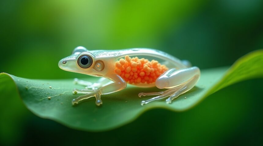 Glass frogs turn transparent by hiding about 90% of their red blood cells in their liver