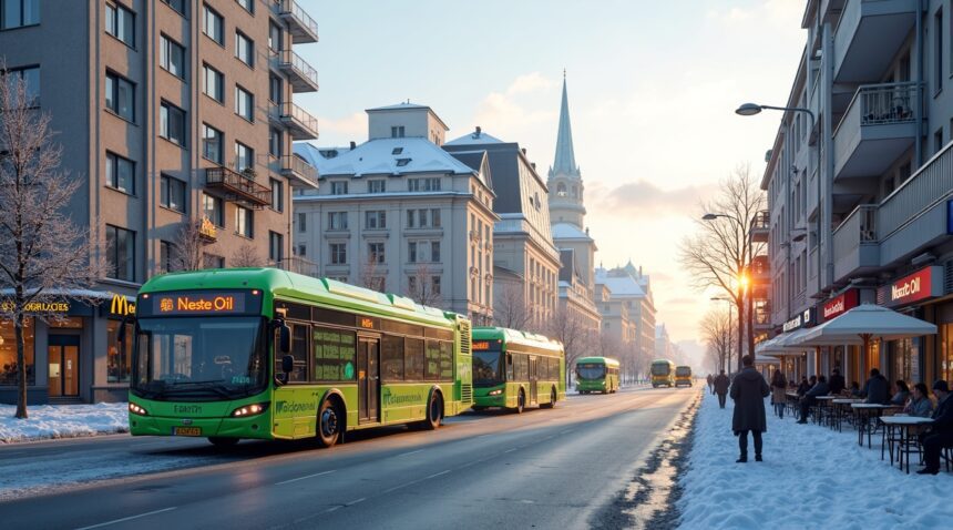 In Finland, public buses run on fuel made from recycled cooking oil collected from restaurants