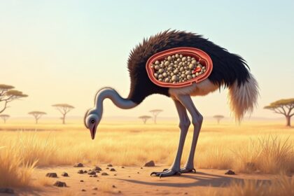 Ostriches swallow stones to help grind their food because their stomachs work like nature's blenders