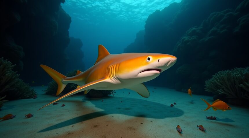 Scientists spot first-of-its-kind bright orange shark with fully white eyes swimming in the Caribbean Sea