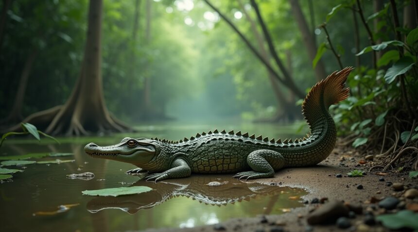 a baby crocodile was found with a tail shaped like that of a fish