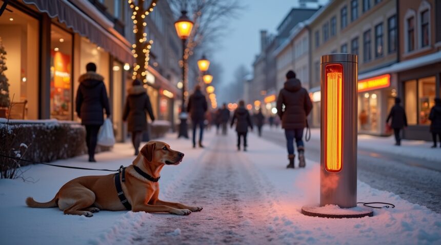 A Finnish city installed electric heating poles for dogs to stay warm while owners shop in the winter