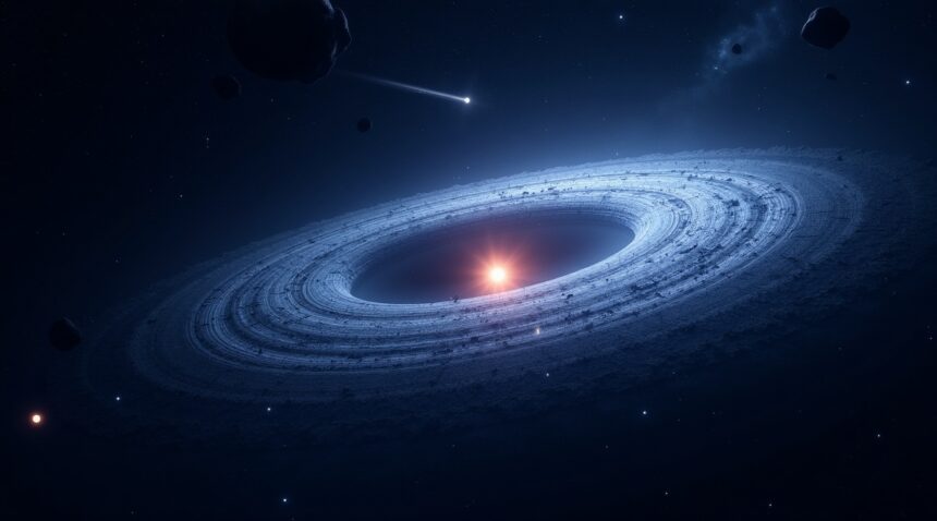 A massive celestial bubble of ice and dust surrounds our solar system, known as the oort cloud