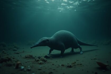 A platypus swims with its eyes, ears, and nose shut, finding prey by sensing electric signals with its bill