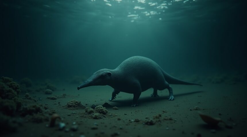 A platypus swims with its eyes, ears, and nose shut, finding prey by sensing electric signals with its bill