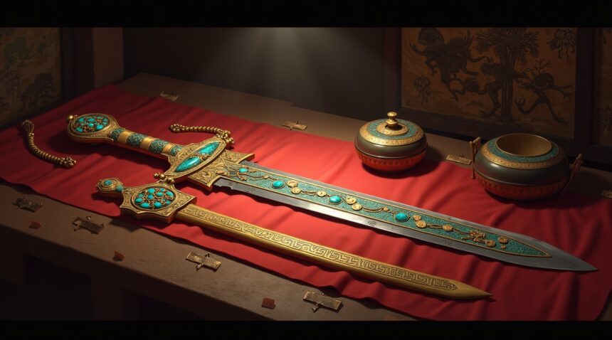 Ancient Chinese swords from the Warring states period were adorned with rock crystal, turquoise, and gold