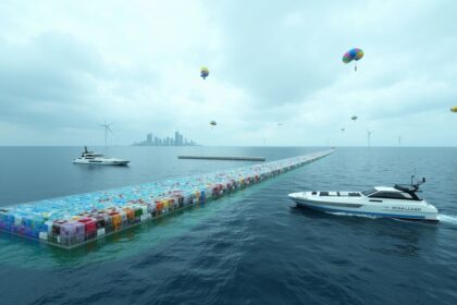 Dutch Engineers built a giant ocean vaccuum, a 600-meter floating device that collects tons of plastic waste from the Pacific