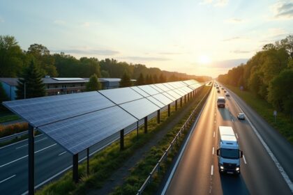 Germany's autobahn noise barriers are equipped with solar panels, generating renewable electricity while reducing traffic noise