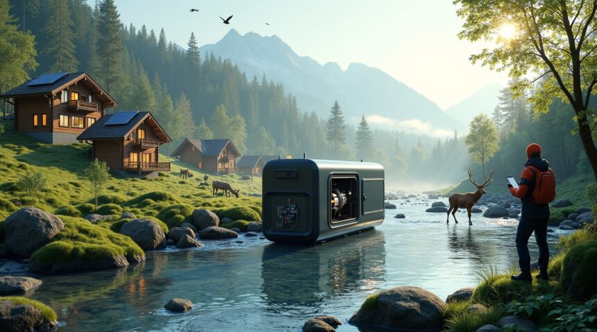 In Germany, a suitcase-sized micro-hydro unit draws from a small stream to power about 12 homes, running maintenance-free for five years