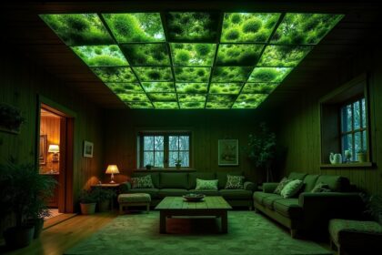 In Hungary, some villages light their homes with bioluminescent moss grown inside clear ceiling tiles
