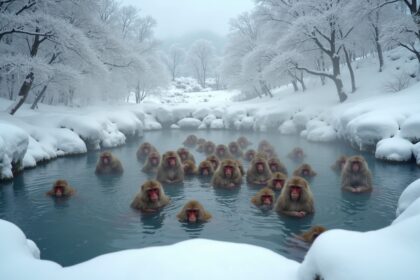 In Japan, snow monkeys soak in hot springs, but high ranking femals dominate the pools with males and low-ranking monkeys getting chased away