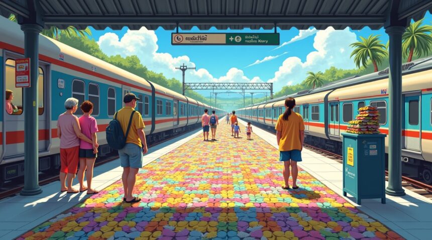 In Thailand, railway stations use discarded flip-flops to make cushion tiles, recycled soles softening hard journeys