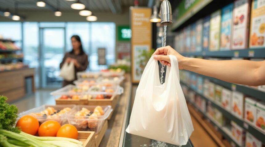 Japan's grocery bags dissolve in water, made from potato starch and safe for marine life