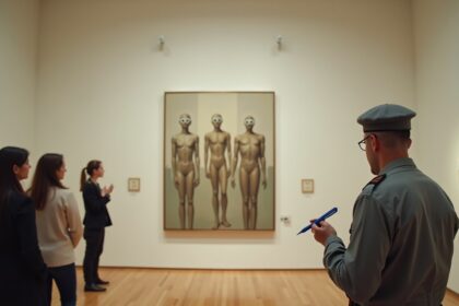 A $1 million painting was ruined after a bored security guard draws eyes on faceless figures