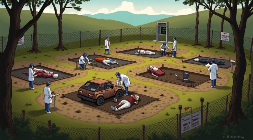 A body farm is a real place where human corpses are left to rot for scientific study