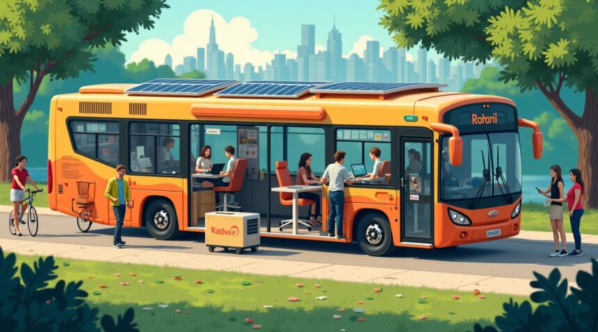 Brazil turns retired buses into work pods that are solar-powered micro offices with wifi and air conditioning placed in urban parks