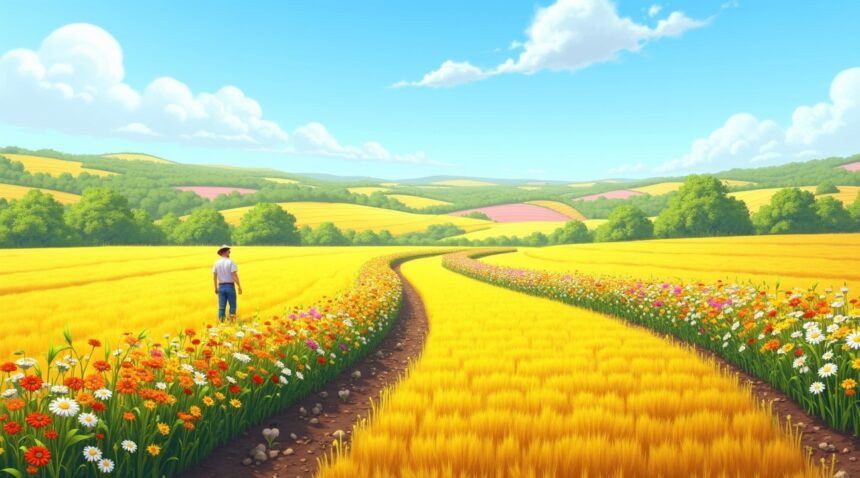 Farmers are cutting down pesticide use by planting strips of wildflowers beside their fields