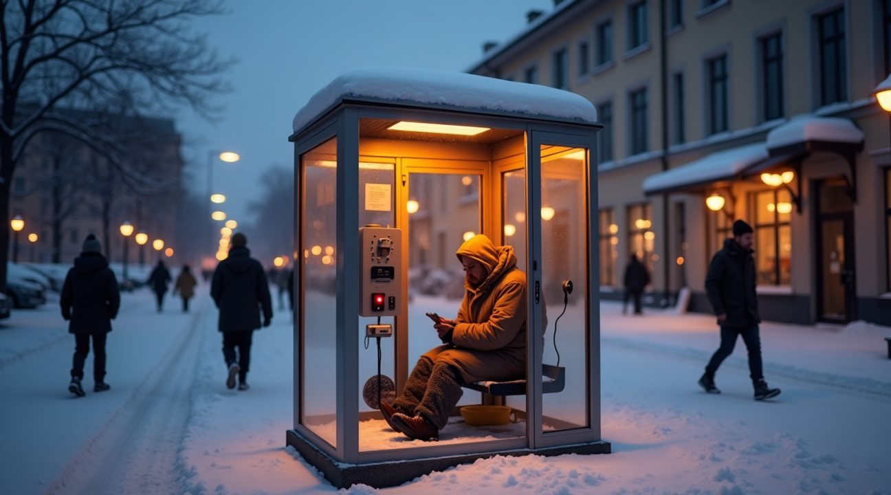 Findland converts old phone booths into free heated shelters with warm seats, USB charging ports, and free Wi-Fi