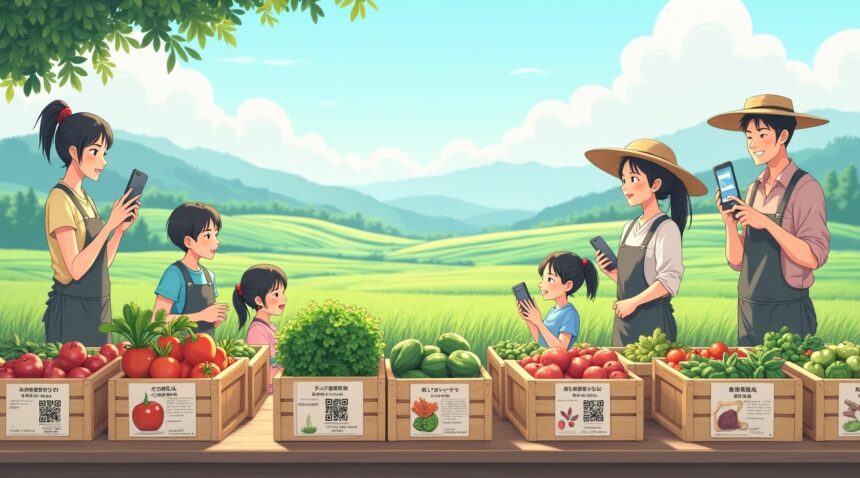In Japan, fruit and vegetable boxes show the farmer who grew them