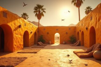 In Morocco, desert shelters use date syrup-lined walls to trap tiny insects that act as a non-chemical disinfectant