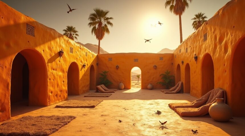 In Morocco, desert shelters use date syrup-lined walls to trap tiny insects that act as a non-chemical disinfectant
