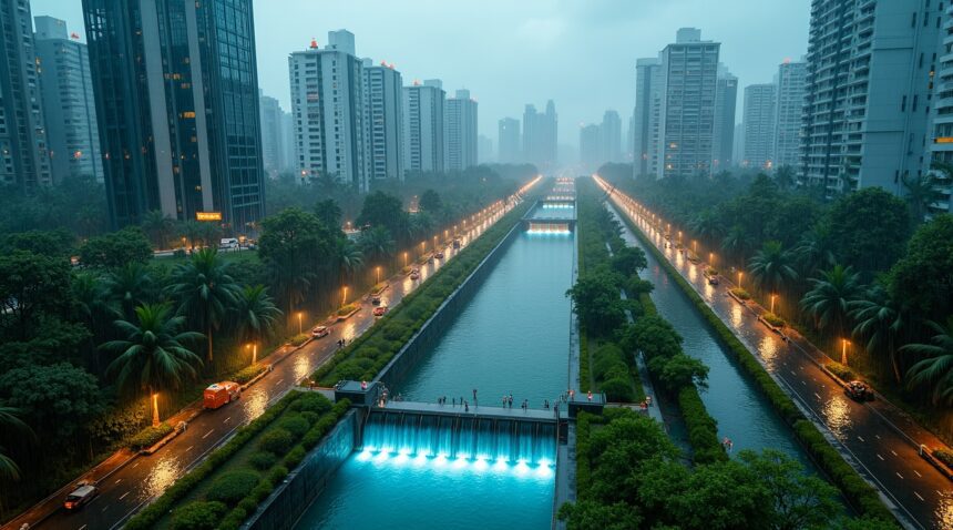 In Singapore, smart drains equipped with sensors and automated gates open during heavy rains, diverting excess water and protecting the city from urban flooding