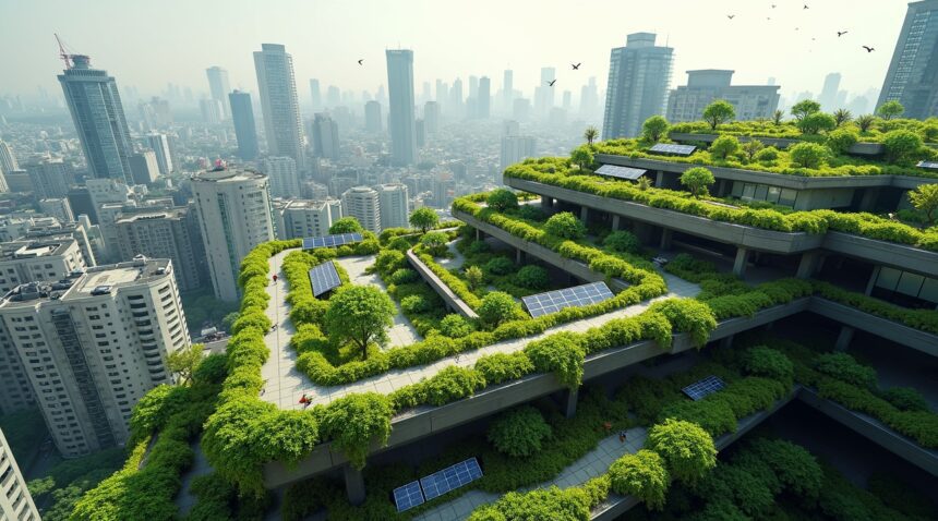 Japan transforms car parking lot rooftops into floating gardens that keeps the city cool and fights pollution