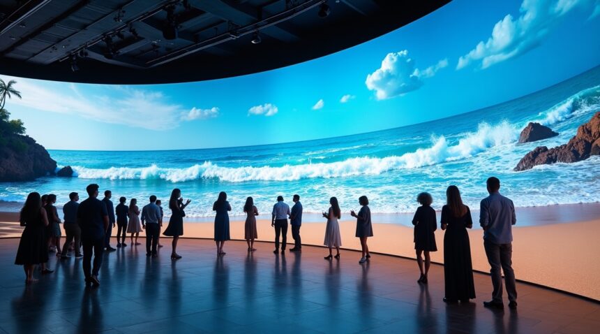 Japanese hotels feature digital walls that project forests or beaches, shifting as guests move