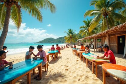 Philippines turns broken surfboards into school desks