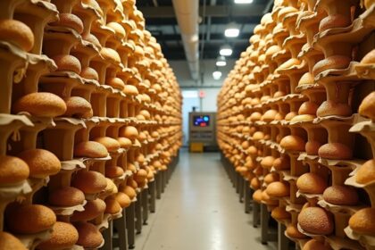 The Netherlands now grows mushrooms inside vertical columns made from recycled egg cartons