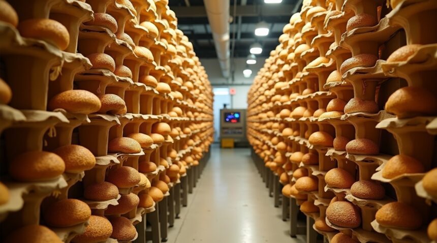 The Netherlands now grows mushrooms inside vertical columns made from recycled egg cartons