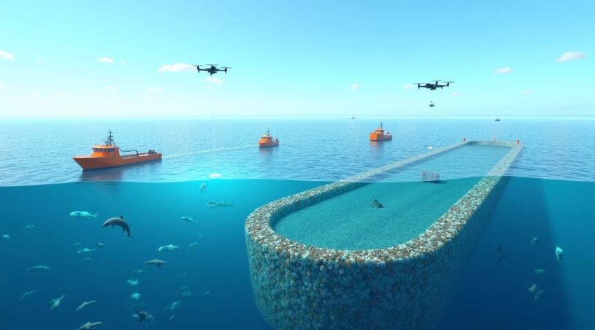 Dutch engineers have built a giant 600 meter long floating ocean vacuum deisgned to collect massive amounts of plastic waste from the sea