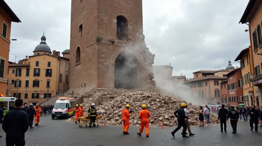 Medieval tower partially collapses recently in Rome